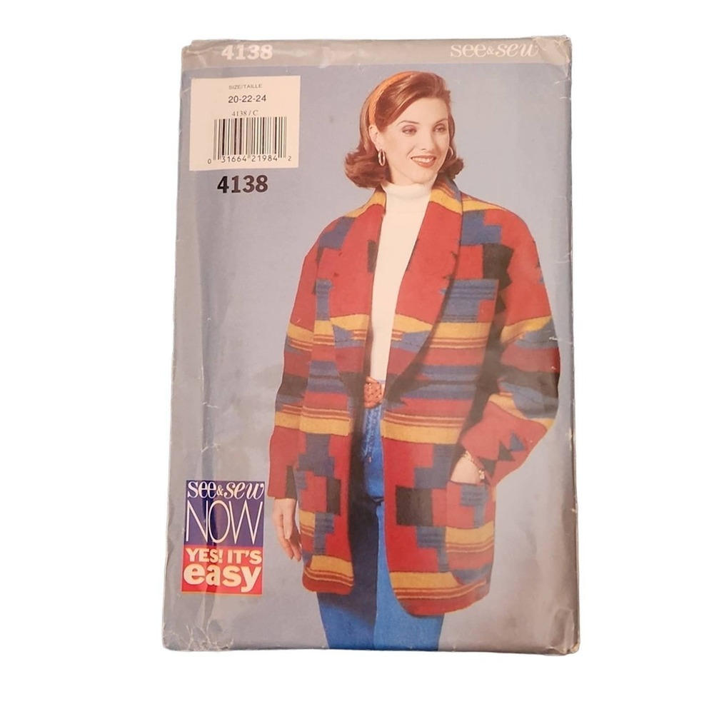Butterick 4138 see & Sew Now Ladies Blazer size 20-24 Uncut